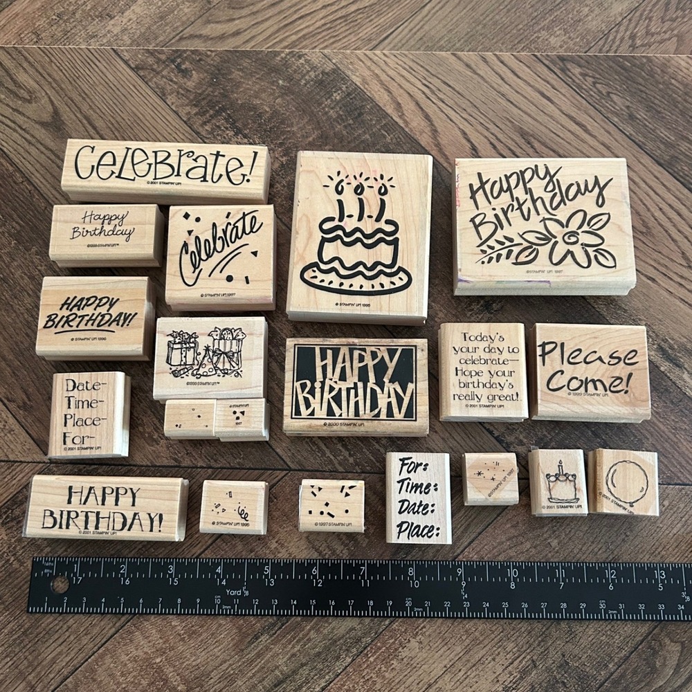 Stampin Up Birthday Celebration Wood Rubber Stamp Lot 20pc Scrapbook Card Craft